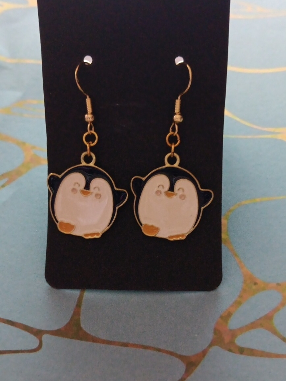 Chubby Penguin Dangle Drop Enamel Earrings New!